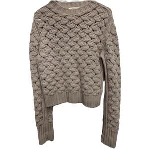 Vivaia Women’s Large Gina 100% Merino Wool Sweater Tan Ribbed Chunky Old Money